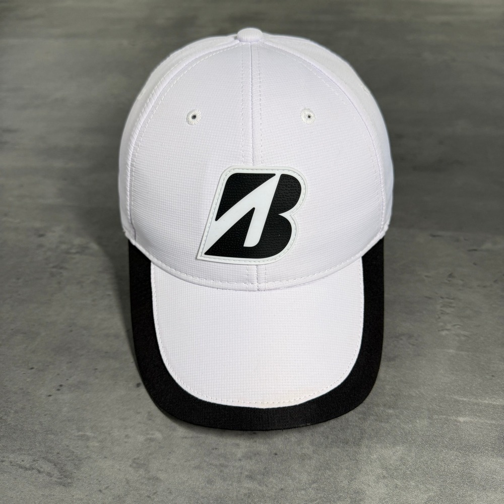 Bridgestone Golf Hat Mens Adjustable White Black Embroidered Logo‎ Baseball Cap